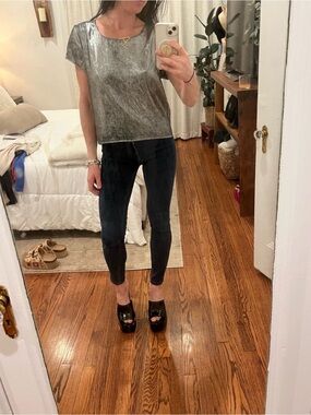 H&M Silver Foil Short Sleeve Crop Top